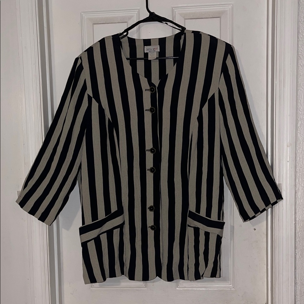 Black and White Striped Button-Up Blouse